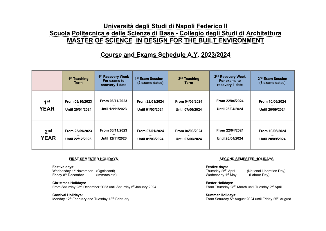 Course Schedule Eng.2023 2024 1